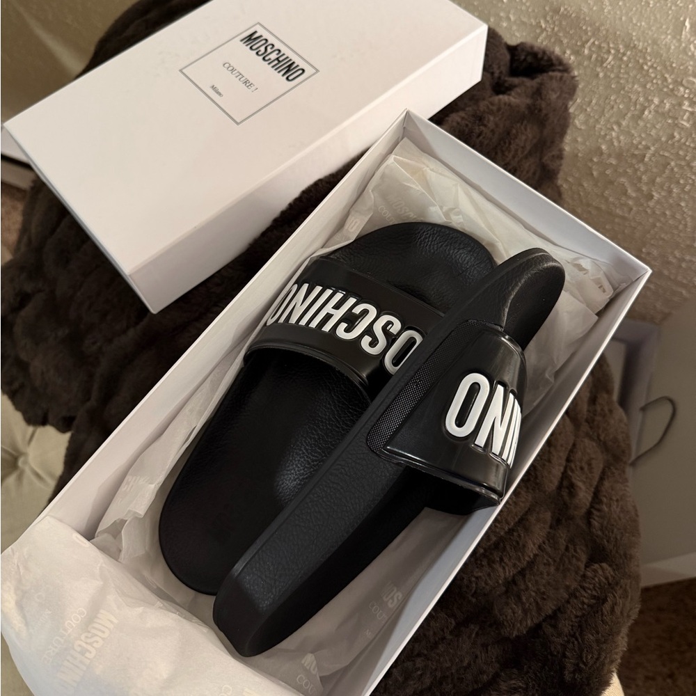 Moschino Black Pool Slides